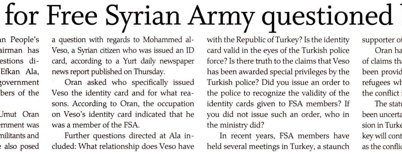 ID cards for Free Syrian Army questioned by CHP -Today’s Zaman