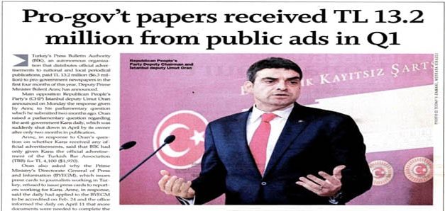 Pro-gov’t papers received  TL 13.2 mln from public ads in first four months – Today’s Zaman