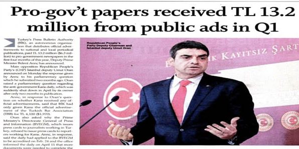 Pro-gov’t papers received  TL 13.2 mln from public ads in first four months – Today’s Zaman