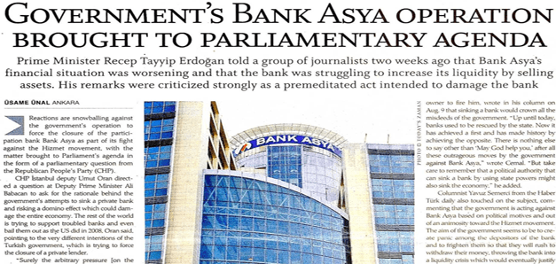 Government’s Bank Asya operation  brought to parliamentary agenda-Today’s Zaman