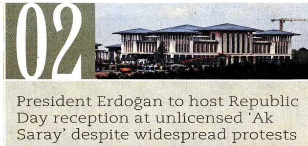 Erdoğan to host reception at unlicensed “Ak Saray” Today’s Zaman