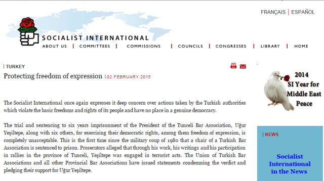 The International Condemnation from Socialist International to Turkey
